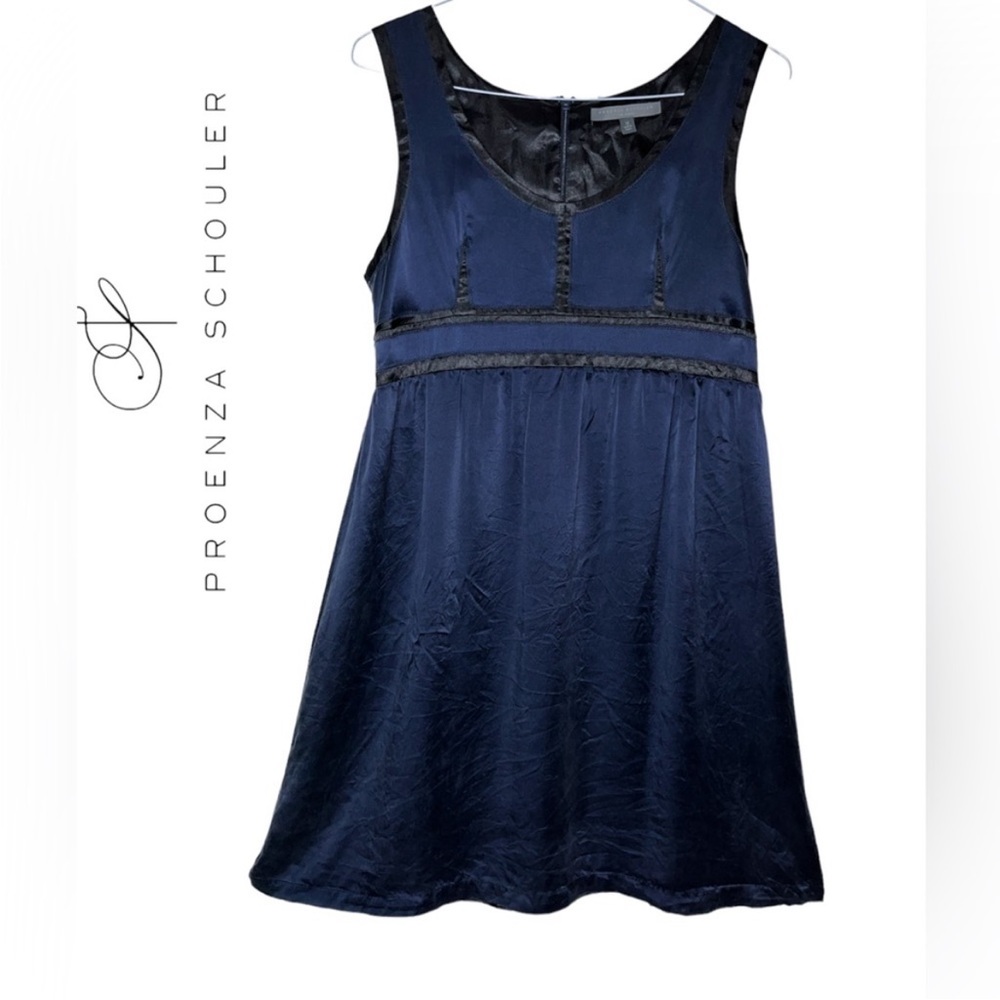 Proenza Schouler for Target 100%silk Navy/black trim  Sleeveless dress Size 13 - Picture 3 of 11